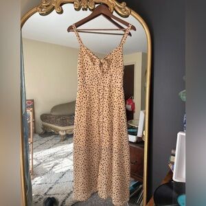 Leopard Print Front Tie Spaghetti Strap Midi Dress Women